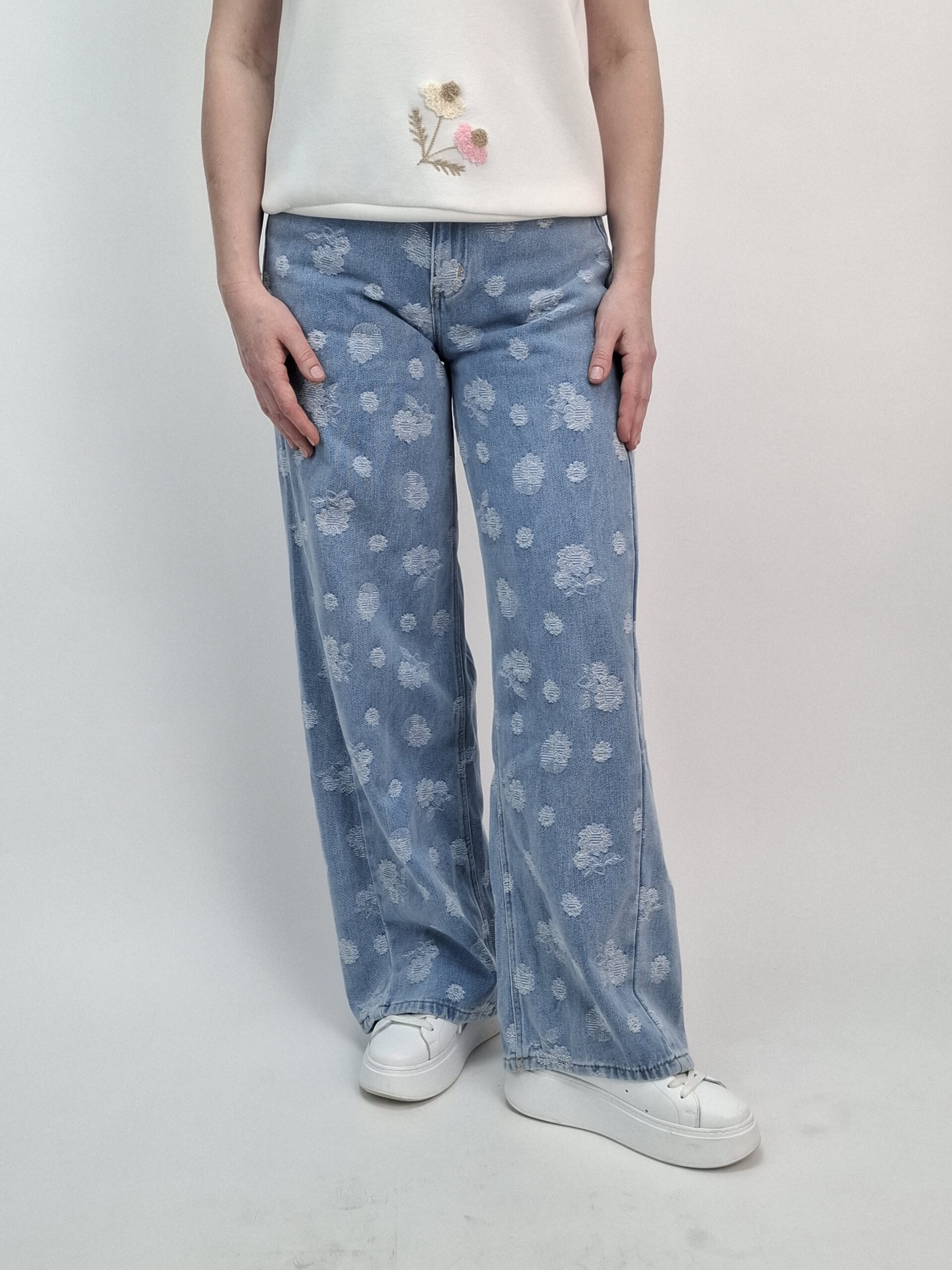 Spodnie Jeansy Wide Leg Floral Denim w rozmiarach - obrazek 4