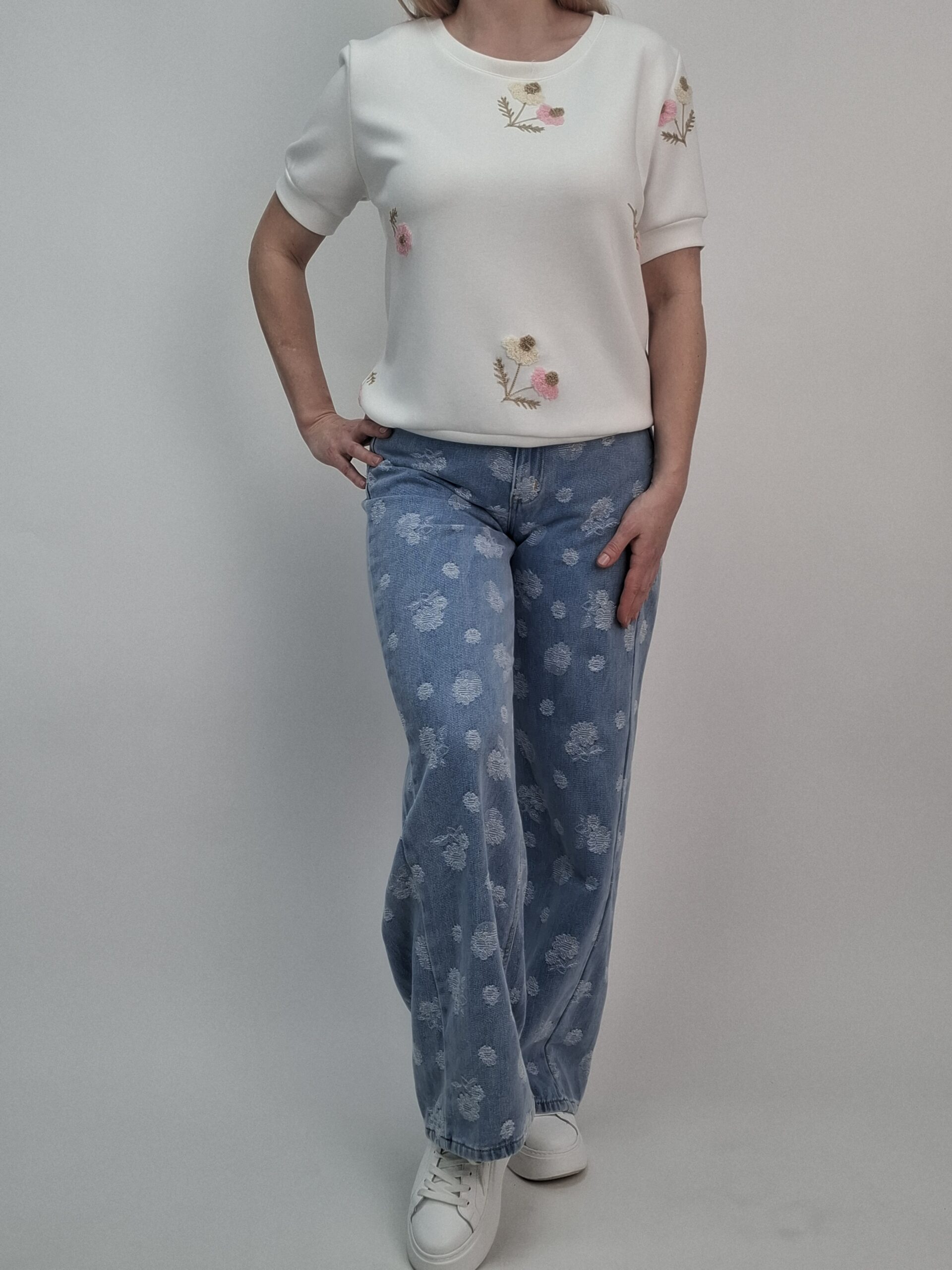 Spodnie Jeansy Wide Leg Floral Denim w rozmiarach - obrazek 2