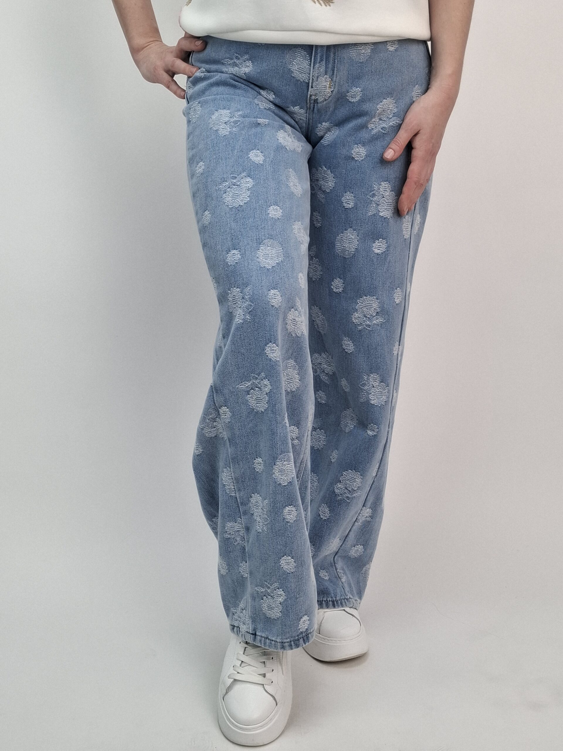 Spodnie Jeansy Wide Leg Floral Denim w rozmiarach