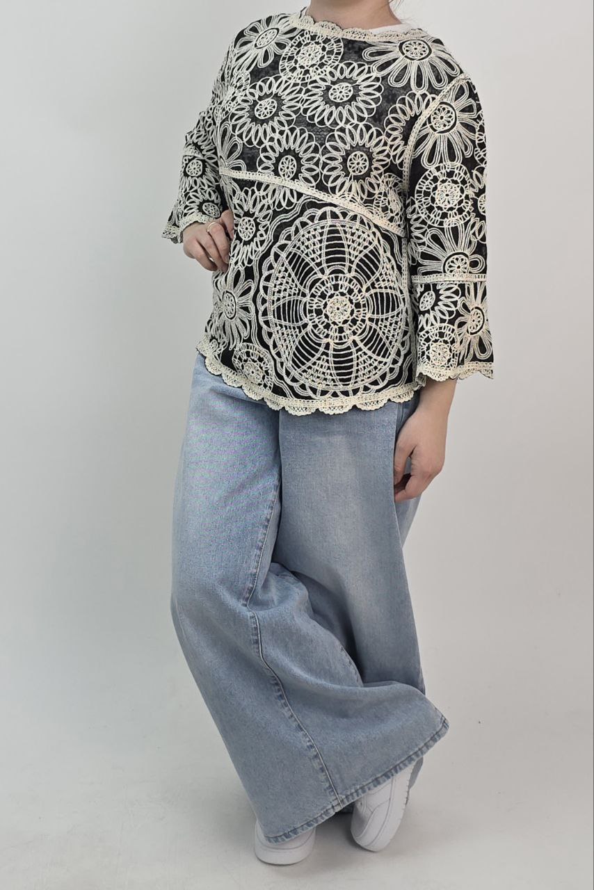 Bluzka damska haftowana granatowa boho - obrazek 3