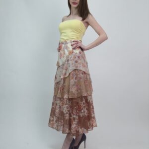 Spódnica midi w kwiaty falbany lyocell boho