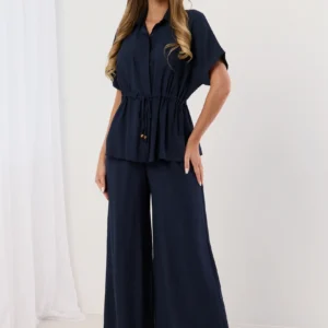 Komplet damski wide leg z wiązaniem w talii